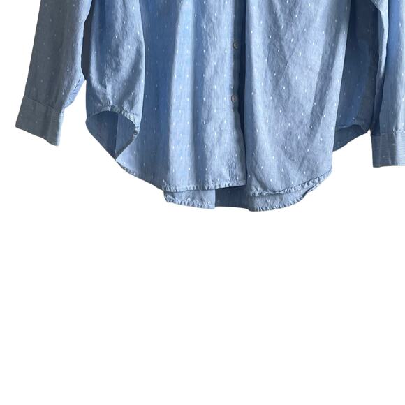 J Jill Top Women Blue Collar Embroidered Dots‎ Pinstripe Button Up Pocket Cotton - Picture 7 of 12